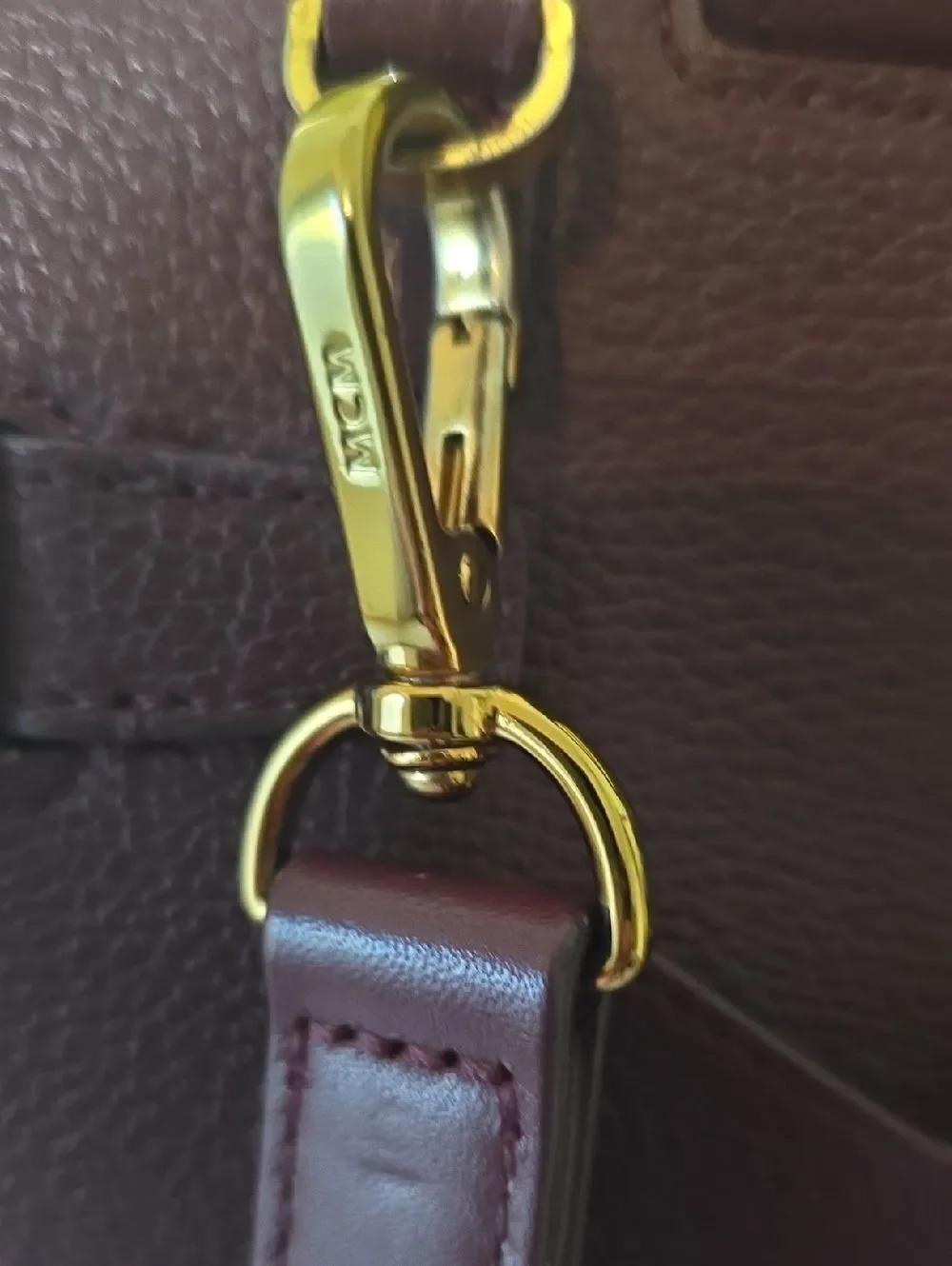 Authentic MCM Burgundy Leather Satchel Crossbody Top Handle Bag Gold Hardware